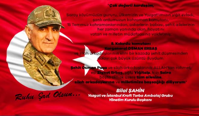 BİLAL ŞAHİN’DEN TAZİYE MESAJI 