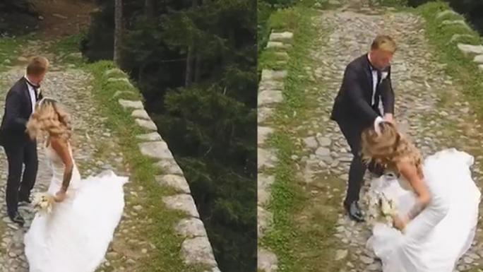 Köpeğin kovaladığı gelin ve damadın zor anları