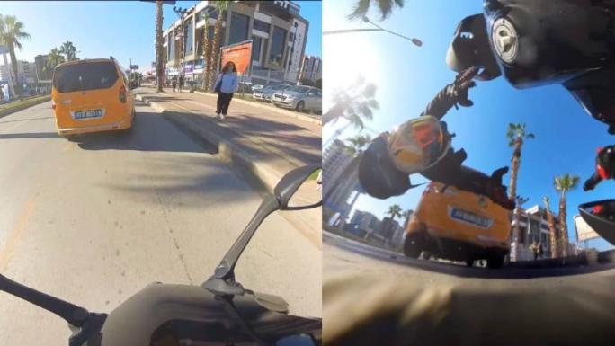 MOTOSİKLET SÜRÜCÜSÜ KASKI SAYESİNDE YARA ALMADAN KURTULDU