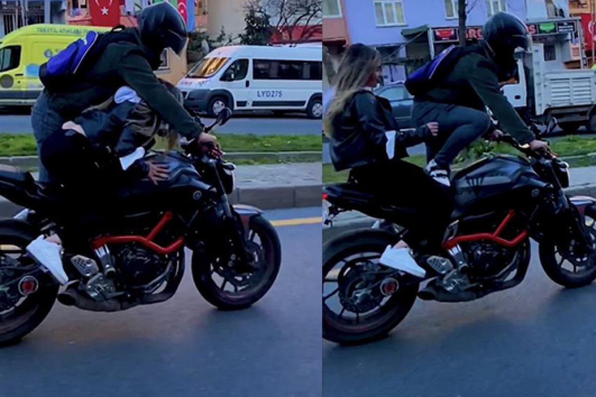 İstanbul trafiğinde “pes” dedirten görüntü: Kız arkadaşıyla motorda yer değiştirdi