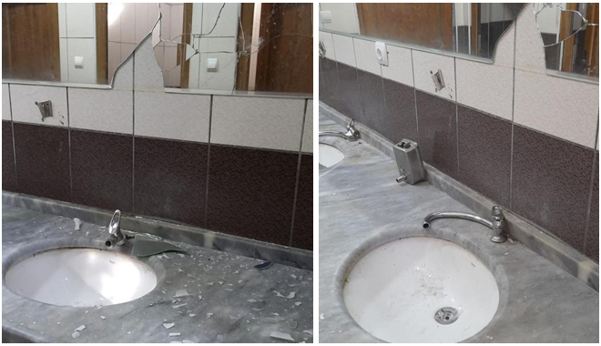 ÇAMLIKTAKİ TESİSİN MUSLUKLARINI SÖKÜP AYNALARINI DA KIRIYORLAR