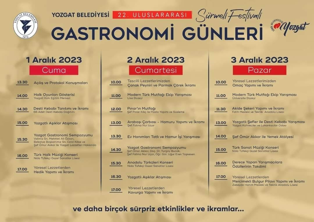 YOZGAT’TA GASTRONOMİ GÜNLERİ ETKİNLİĞİ DÜZENLENECEK