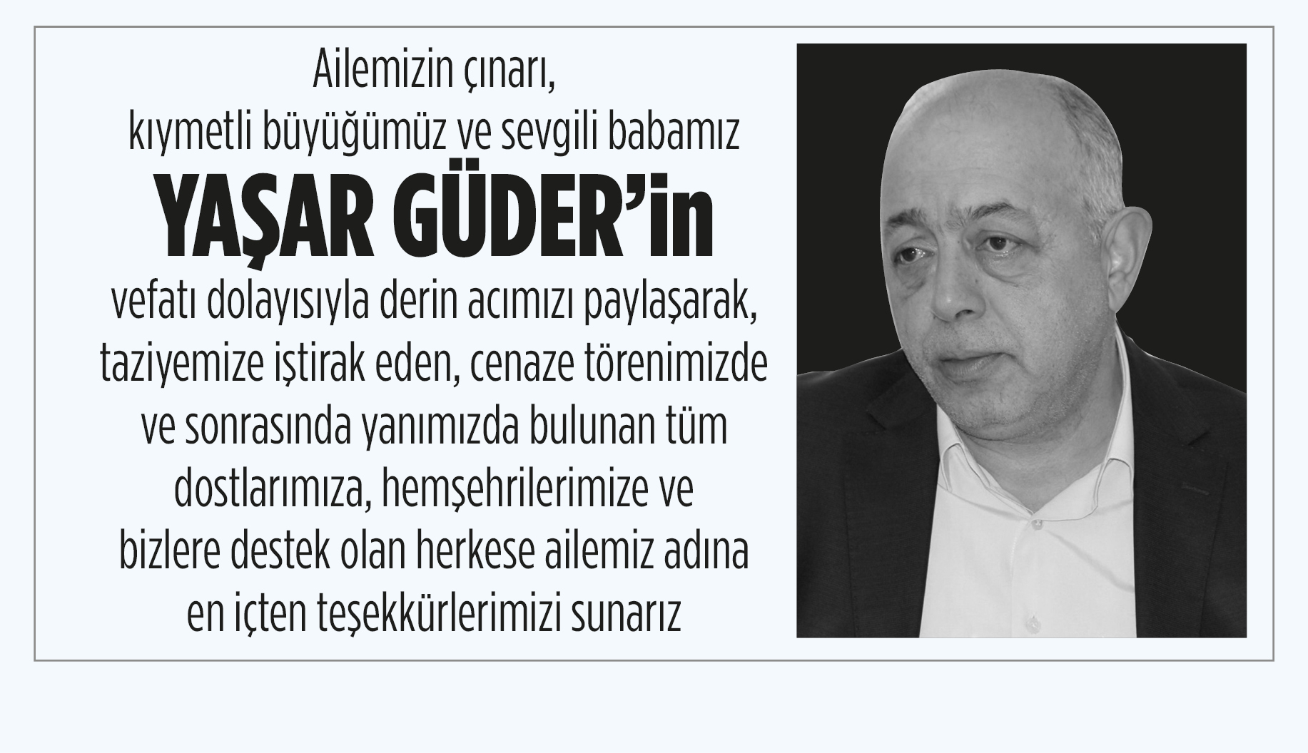 GÜDER AİLESİNDEN TEŞEKKÜR MESAJI