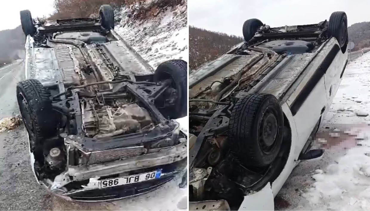 KAYGAN YOLDA KONTROLDEN ÇIKAN ARAÇ TERS DÖNDÜ: 1 AĞIR YARALI