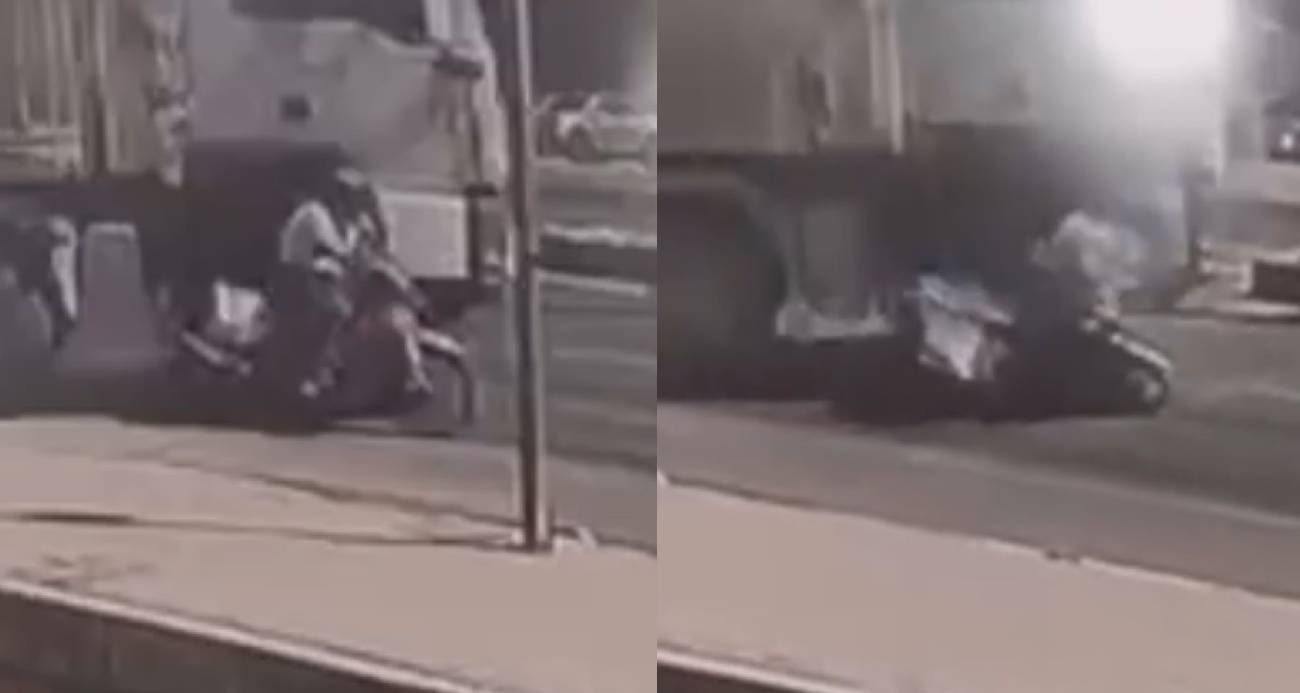 KAMYON MOTOSİKLETLİYİ EZDİ: DEHŞET ANI KAMERADA 