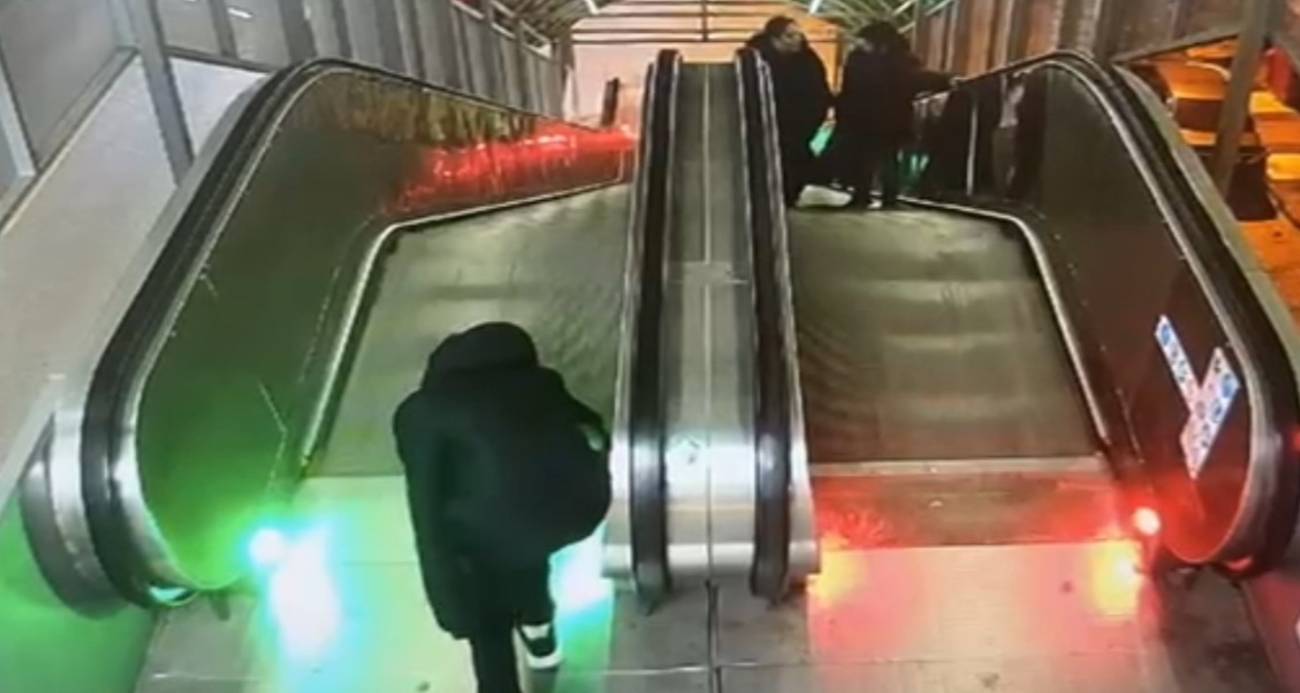 ŞEHİR MAGANDALARI KAMERADA: YÜRÜYEN MERDİVENİ DURDURUP KAÇTILAR 