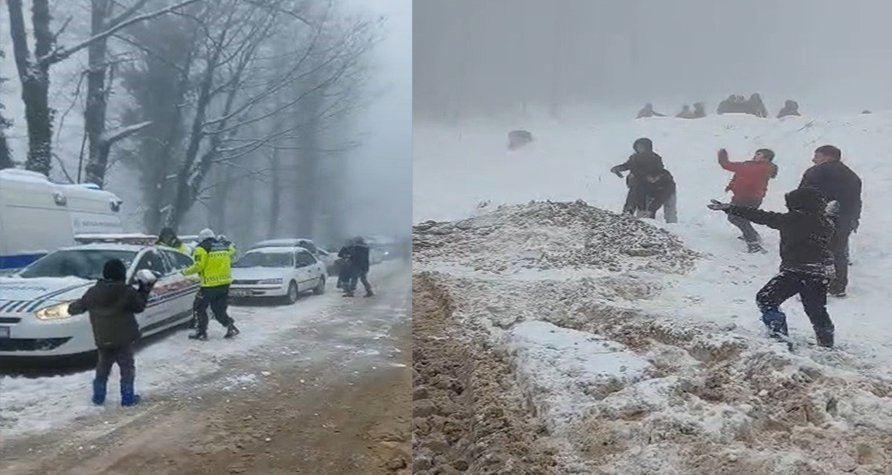SOĞUK HAVADA SICAK GÖRÜNTÜLER: JANDARMA ÇOCUKLARLA KAR TOPU SAVAŞI YAPTI 