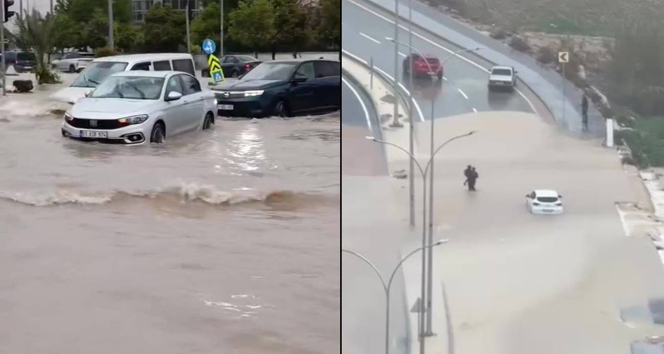 ADANA’YI SAĞANAK VURDU: GÖLE DÖNEN CADDELERDE ARAÇLAR MAHSUR KALDI 