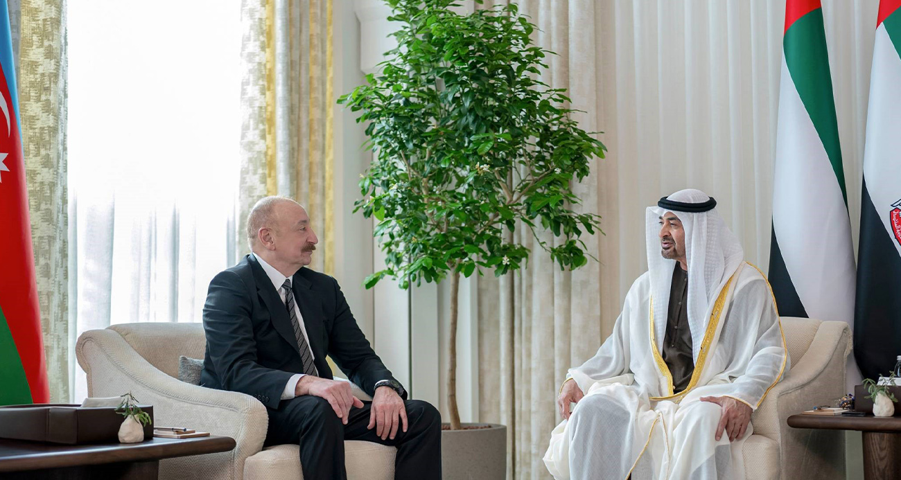 AZERBAYCAN CUMHURBAŞKANI ALİYEV, BAE DEVLET BAŞKANI NAHYAN İLE BİR ARAYA GELDİ 