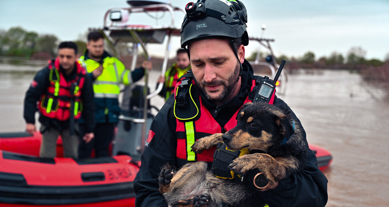 SULAR ALTINDA KALAN BAĞ EVİNDE MAHSUR KALAN İKİ KÖPEĞİ BELEDİYE EKİPLERİ KURTARDI