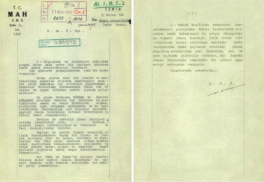 MİT’İN YAYIMLADIĞI 1942 TARİHLİ BELGEDE HİTLER PROPAGANDASI DETAYI 