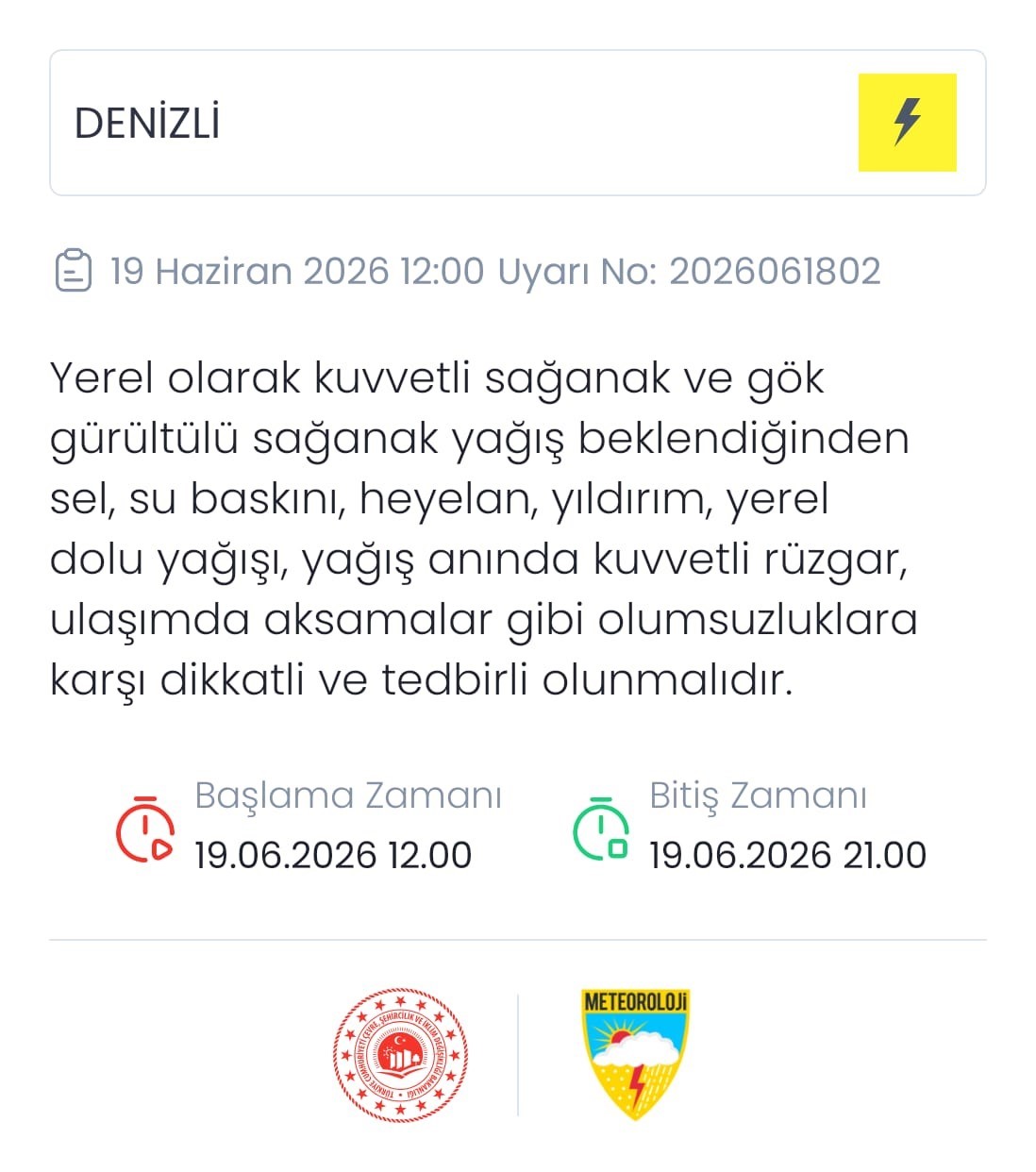 METEOROLOJİ DENİZLİ İÇİN YEREL KUVVETLİ SAĞANAK VE DOLU UYARISI YAPTI