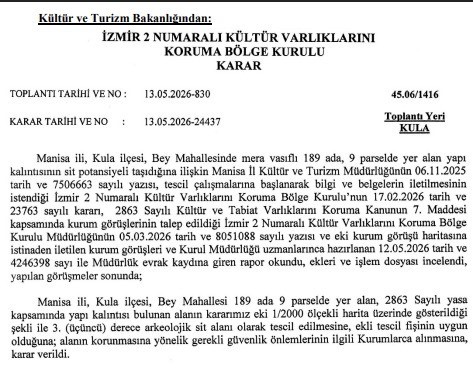 KULA’DA TARİHİ YAPI KALINTISININ BULUNDUĞU ALAN SİT ALANI OLARAK TESCİLLENDİ