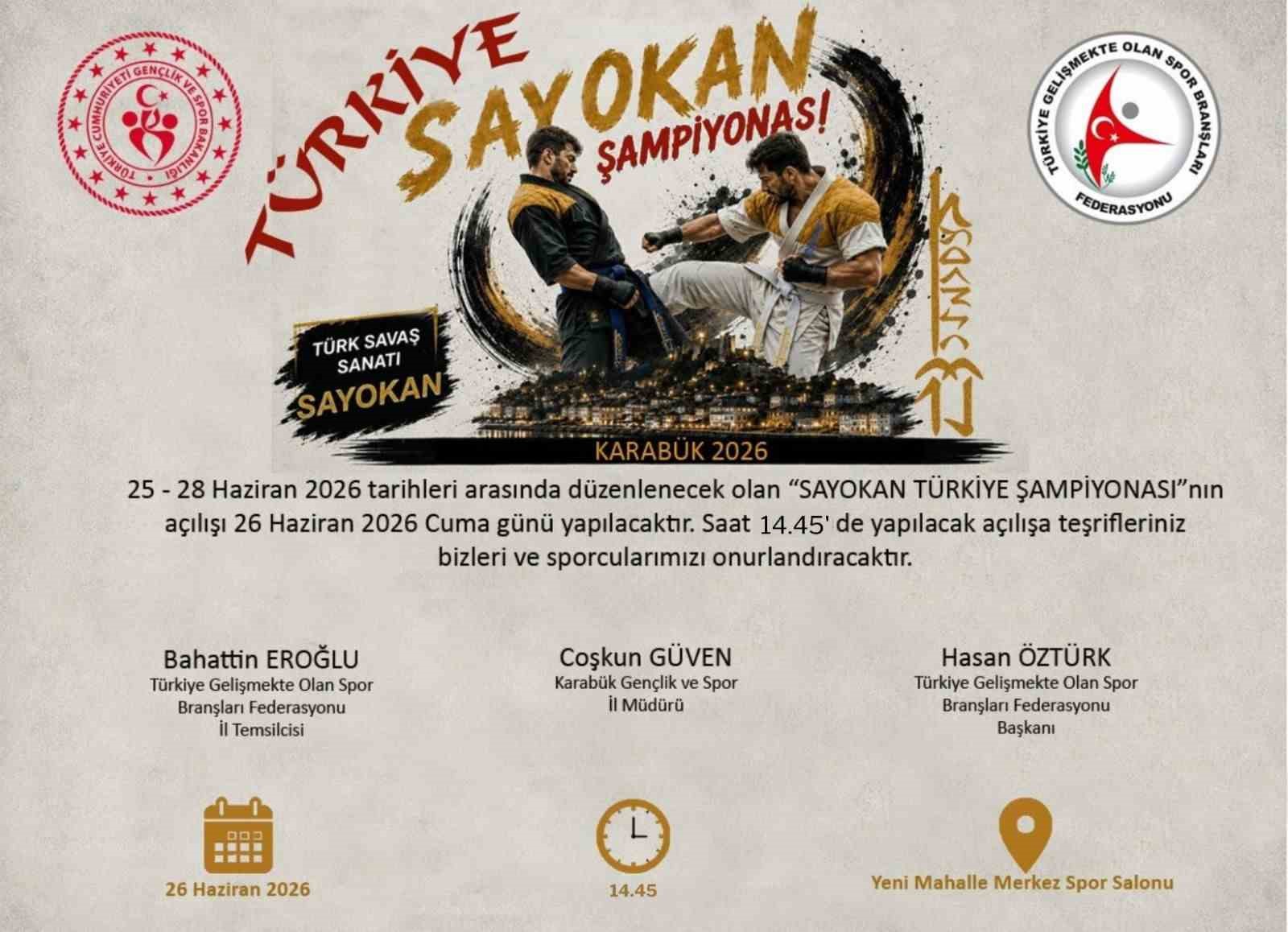 KARABÜK, SAYOKAN TÜRKİYE ŞAMPİYONASI’NA EV SAHİPLİĞİ YAPACAK