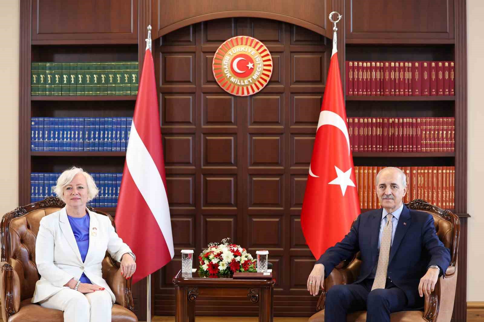 TBMM BAŞKANI KURTULMUŞ, LETONYA PARLAMENTOSU BAŞKANI MİERİA İLE GÖRÜŞTÜ