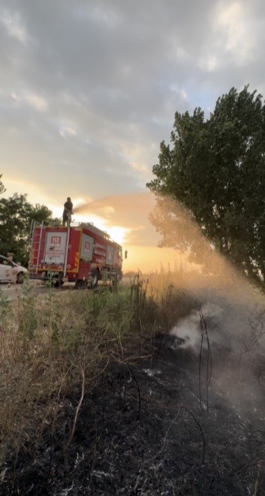 TIR LASTİĞİNDE ÇIKAN YANGIN TARLAYA SIÇRAMADAN SÖNDÜRÜLDÜ
