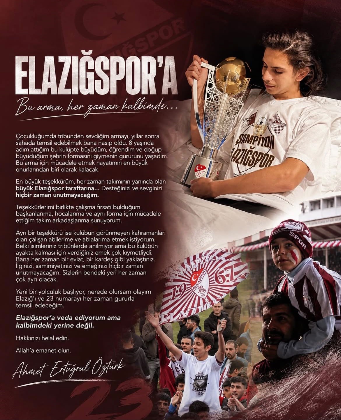 AHMET ERTUĞRUL’DAN ELAZIĞSPOR’A VEDA