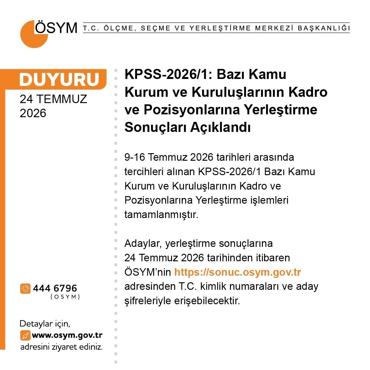 KPSS-2026/1 YERLEŞTİRME SONUÇLARI AÇIKLANDI