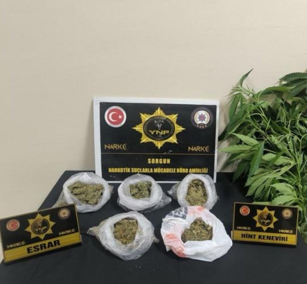 YOZGAT’TA 257 GRAM ESRAR VE 13 KÖK HİNT KENEVİRİ ELE GEÇİRİLDİ