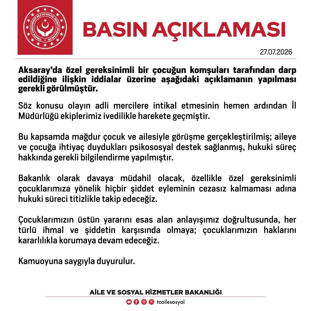 AKSARAY’DA KOMŞULARI TARAFINDAN DARBEDİLEN ÇOCUĞA PSİKOSOSYAL DESTEK SAĞLANDI