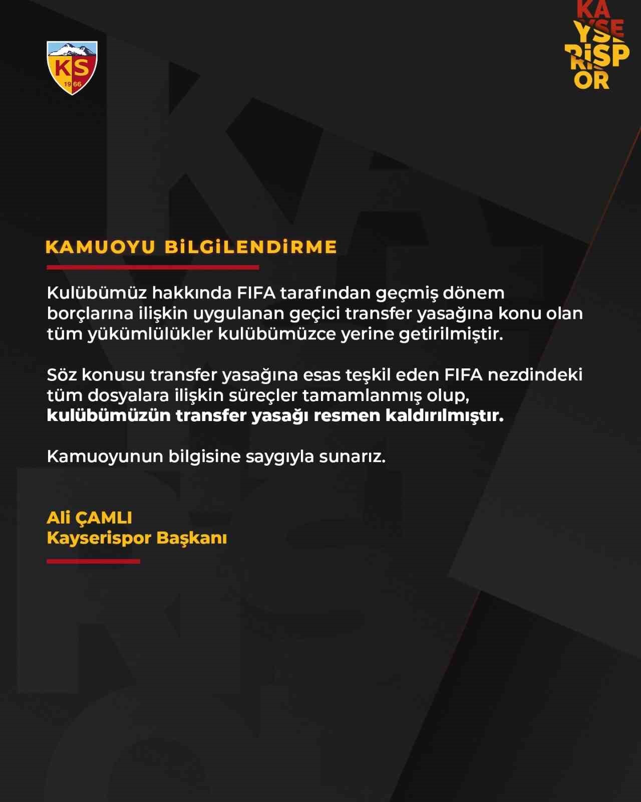 BAŞKAN ÇAMLI MÜJDEYİ VERDİ: "TRANSFER YASAĞI KALKTI"