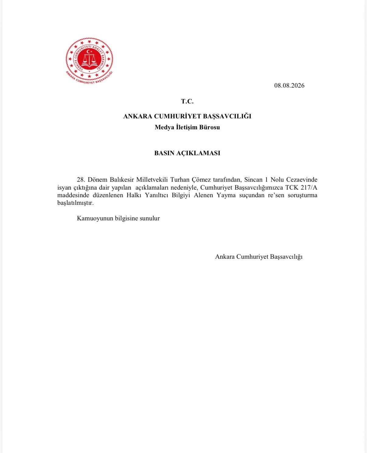 İYİ PARTİ BALIKESİR MİLLETVEKİLİ ÇÖMEZ HAKKINDA SORUŞTURMA BAŞLATILDI