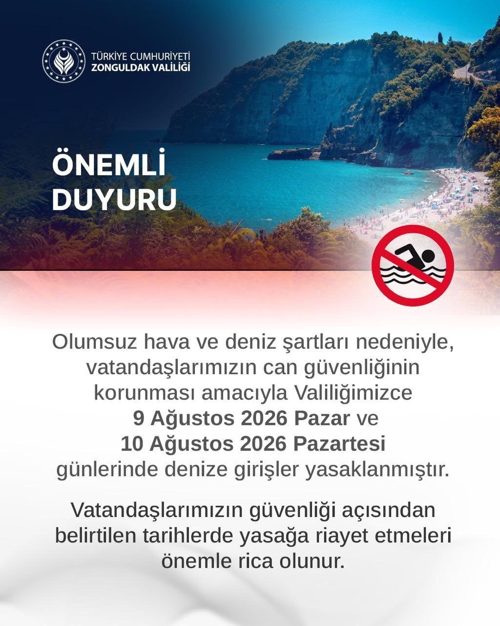 ZONGULDAK’TA 2 GÜN BOYUNCA DENİZE GİRMEK YASAKLANDI