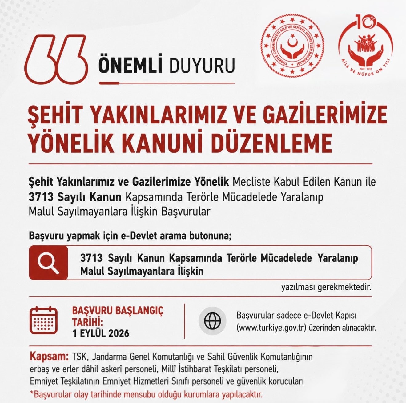 BAKAN GÖKTAŞ: "TERÖRLE MÜCADELEDE MALUL SAYILMAYAN VATANDAŞLARIN BAŞVURULARI 1 EYLÜL’DE BAŞLIYOR"