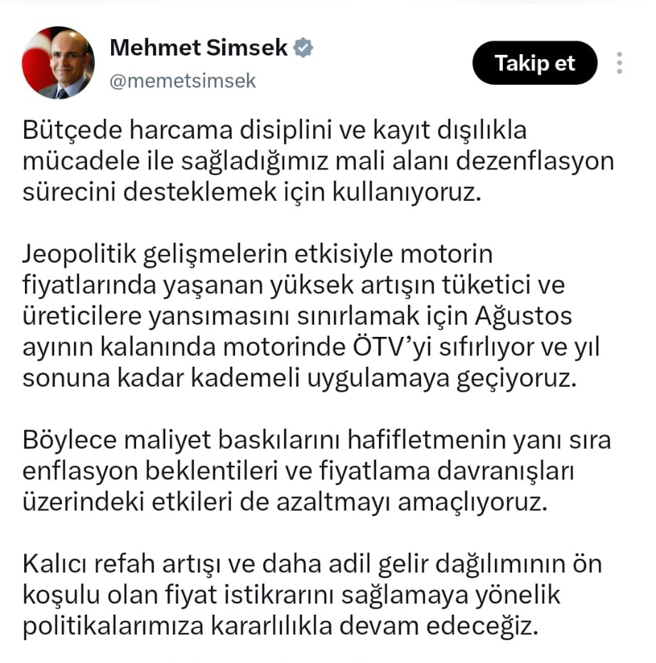 BAKAN ŞİMŞEK: "DEZENFLASYON SÜRECİNİ DESTEKLİYORUZ"