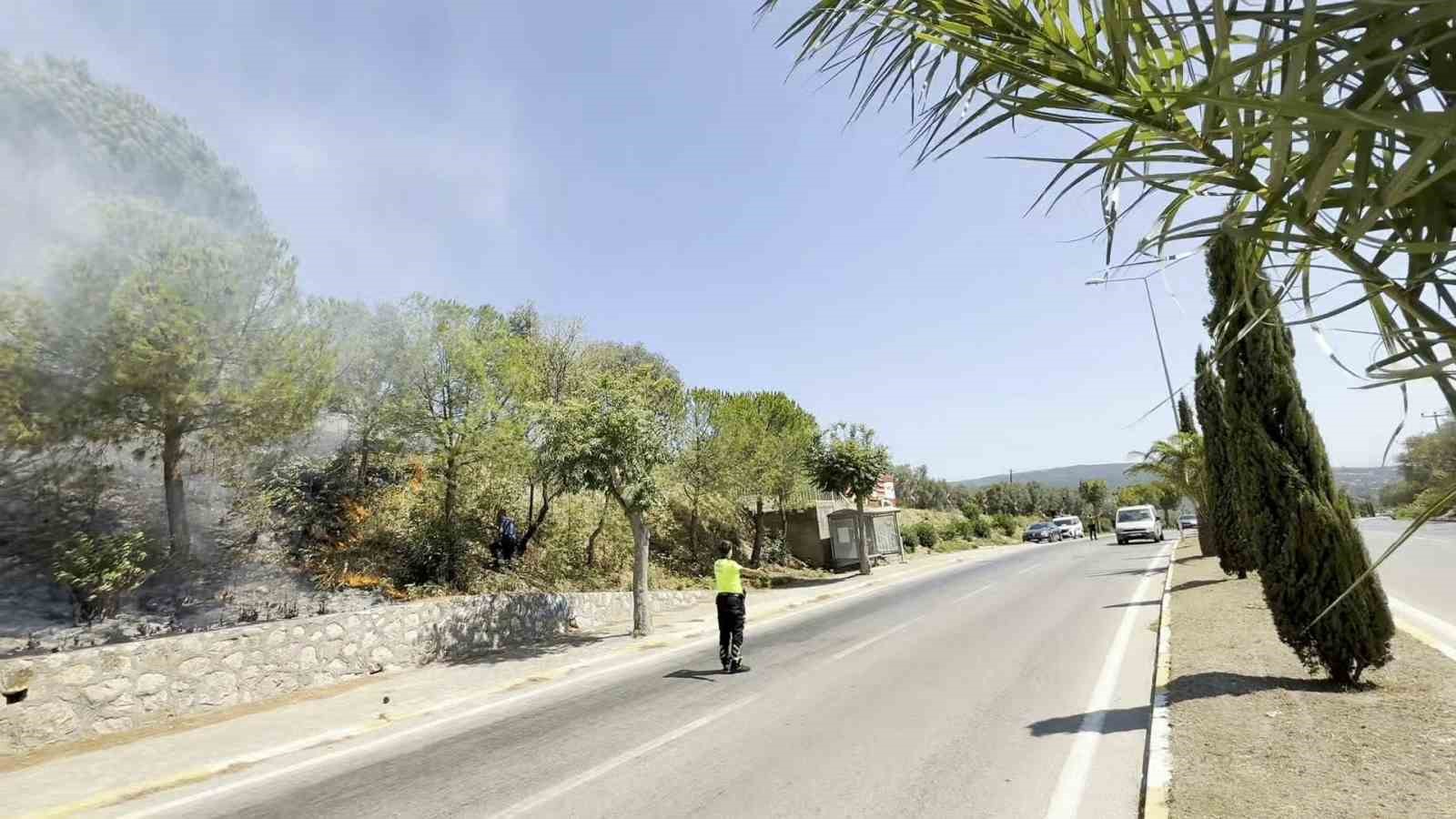 YOL KENARINDA BAŞLAYAN YANGIN ORMANA SIÇRADI, EKİPLERİN MÜDAHALESİYLE SÖNDÜRÜLDÜ