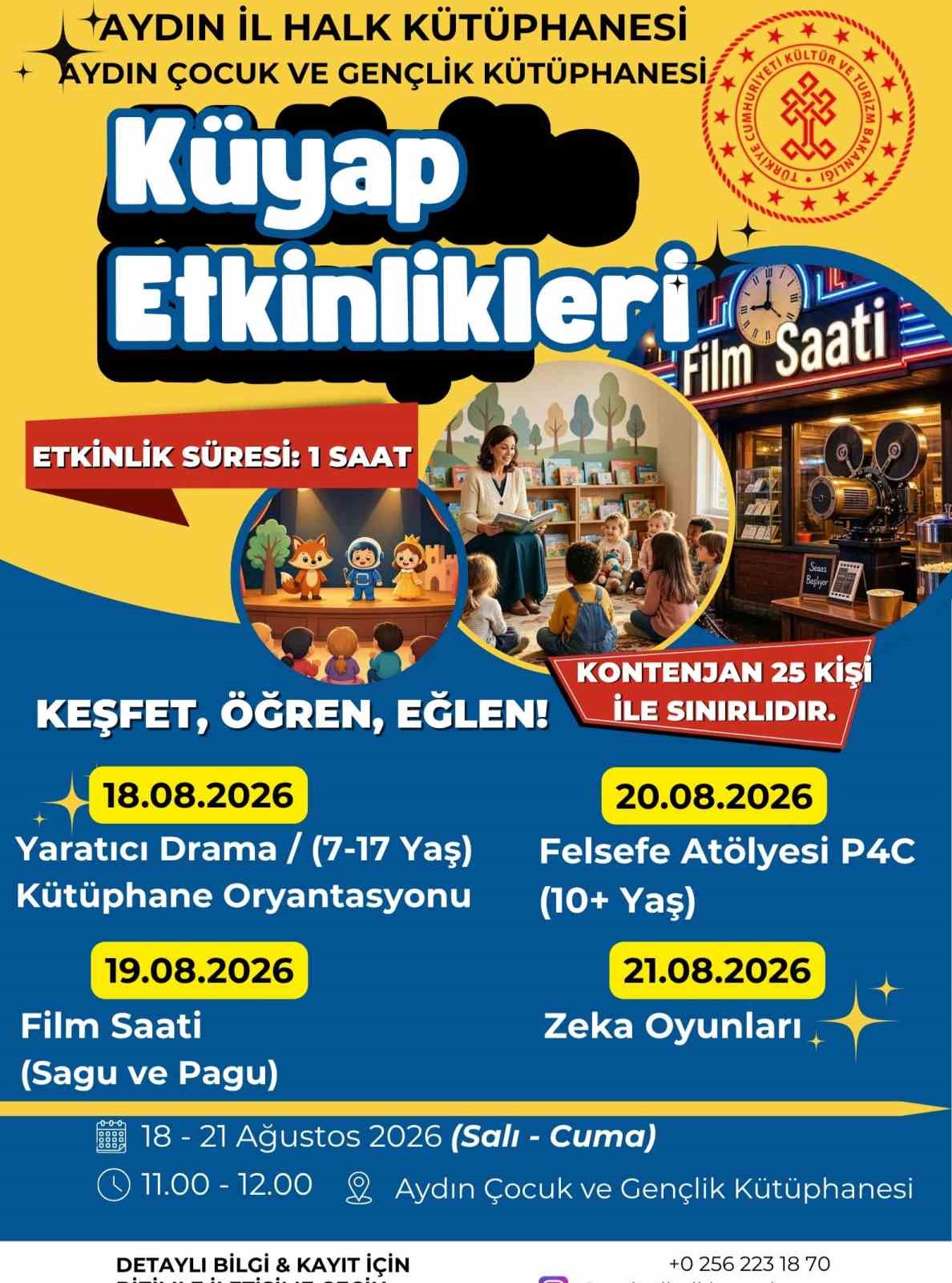 AYDIN ÇOCUK VE GENÇLİK KÜTÜPHANESİ’NDE 4 GÜN BOYUNCA ETKİNLİK DÜZENLENECEK
