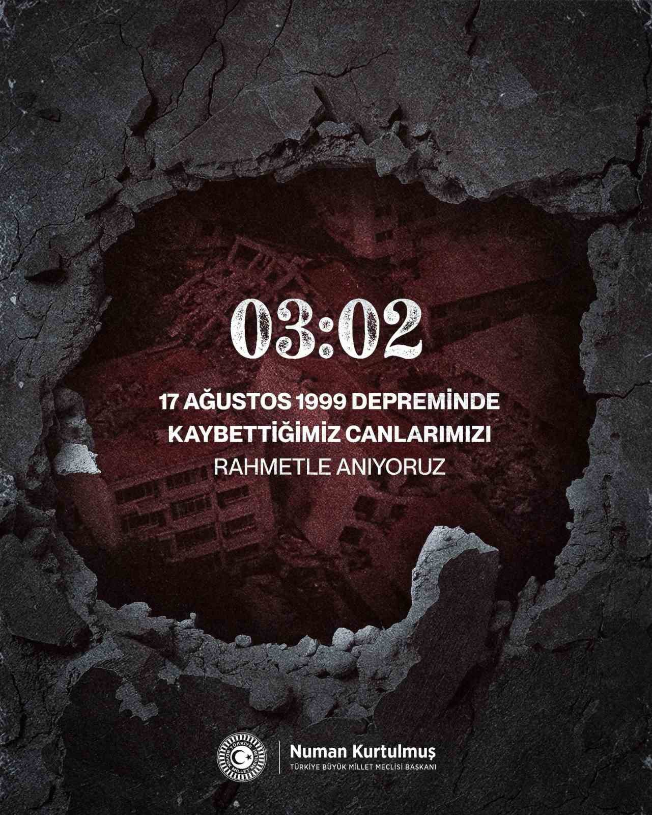 TBMM BAŞKANI KURTULMUŞ: "(1999 GÖLCÜK DEPREMİ) KAYBETTİĞİMİZ CANLARIMIZI ARADAN GEÇEN YILLARA RAĞMEN UNUTMADIK, UNUTMAYACAĞIZ"