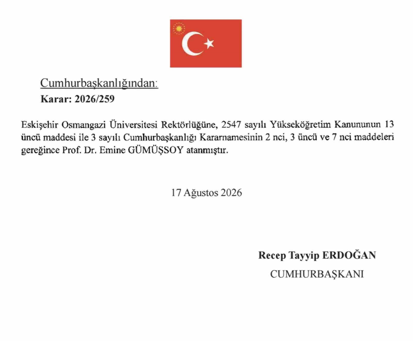 ESKİŞEHİR OSMANGAZİ ÜNİVERSİTESİ’NE (ESOGÜ) YENİ REKTÖR ATANDI
