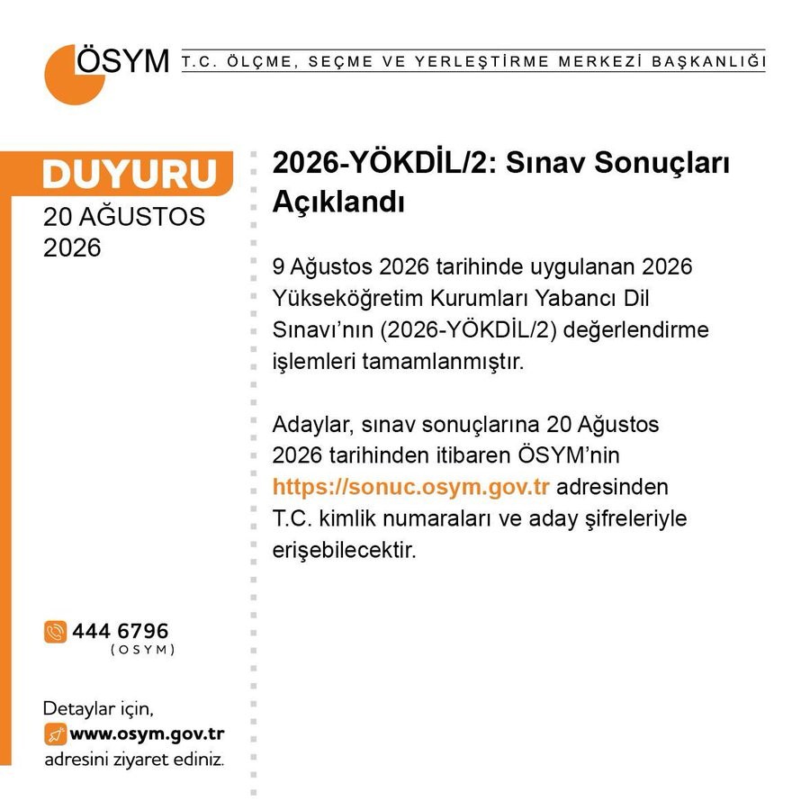 2026-YÖKDİL/2 SONUÇLARI AÇIKLANDI
