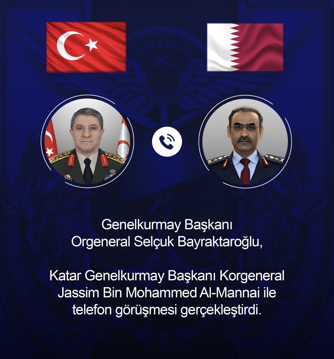 GENELKURMAY BAŞKANI BAYRAKTAROĞLU, KATARLI MEVKİDAŞI AL-MANNAİ İLE TELEFONDA GÖRÜŞTÜ