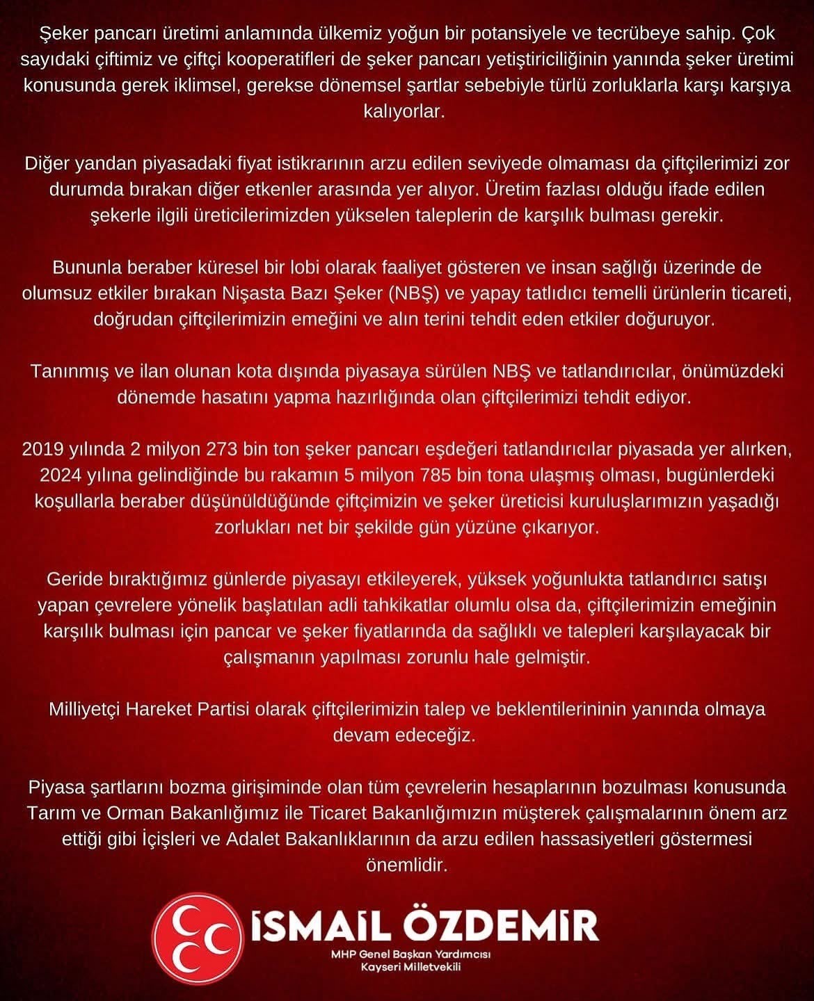 İSMAİL ÖZDEMİR: "MHP OLARAK ÇİFTÇİLERİMİZİN TALEP VE BEKLENTİLERİNİN YANINDA OLMAYA DEVAM EDECEĞİZ"