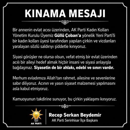 AK PARTİ’DEN ÖLMÜŞ EVLAT ÜZERİNDEN YAPILAN SÖZLÜ SALDIRIYA KINAMA