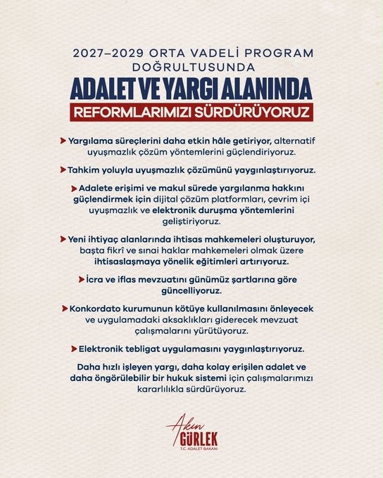 BAKAN GÜRLEK: "ADALETE ERİŞİMİ KOLAYLAŞTIRACAK REFORMLARIMIZI KARARLILIKLA SÜRDÜRECEĞİZ"