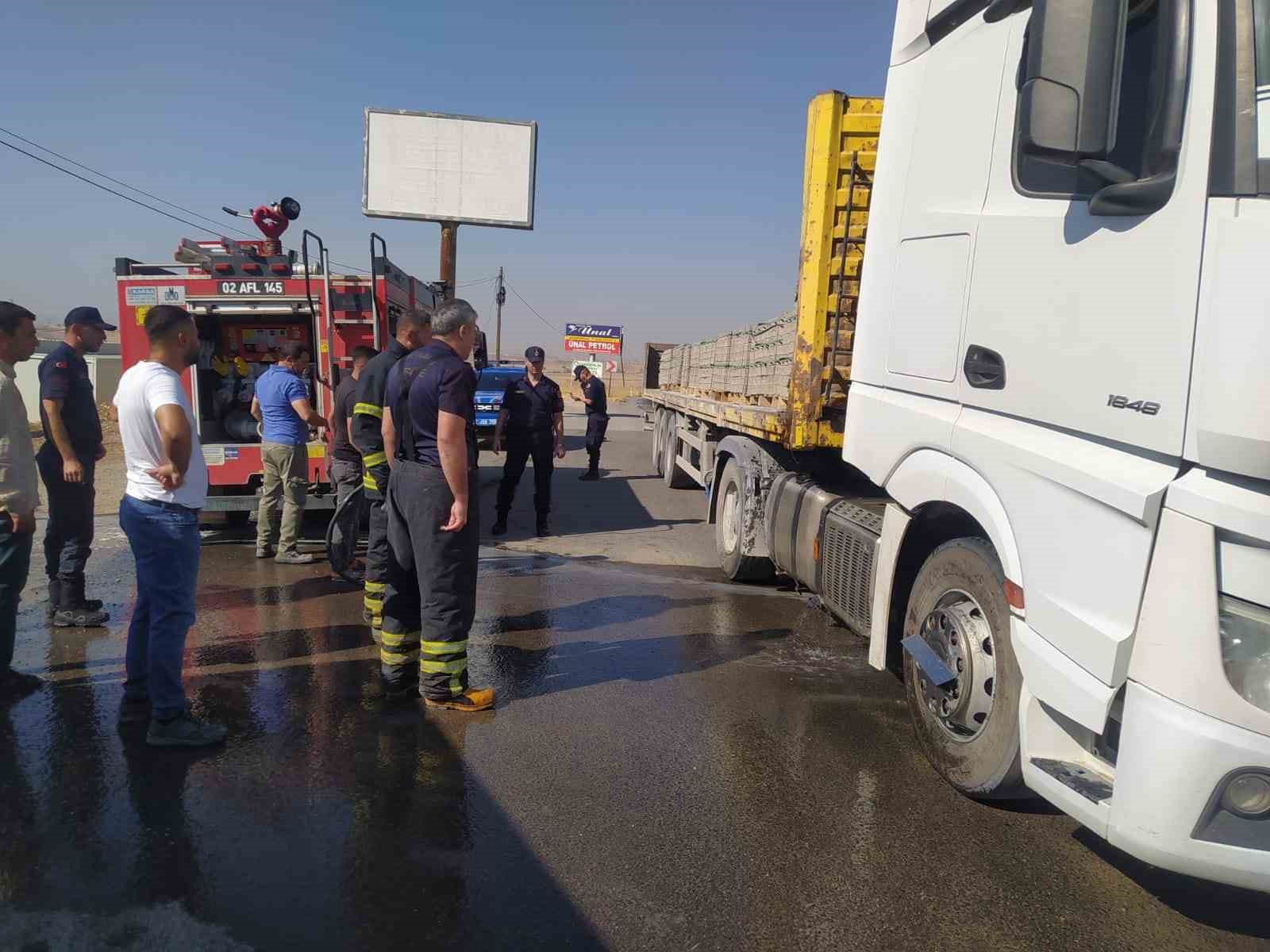 PARKE TAŞI YÜKLÜ TIR ALEV ALDI