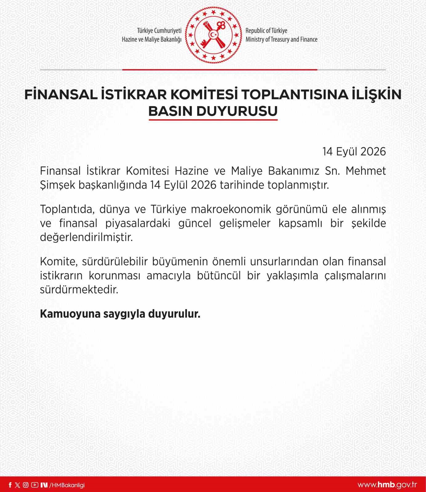 FİNANSAL İSTİKRAR KOMİTESİ TOPLANTISI GERÇEKLEŞTİRİLDİ