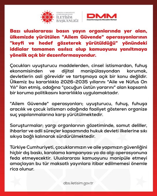 DMM’DEN ‘AİLEM GÜVENDE’ OPERASYONLARININ ‘KEYFİ VE HEDEF GÖZETEREK YÜRÜTÜLDÜĞÜ’ İDDİALARINA YALANLAMA