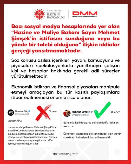 DMM’DEN BAKAN ŞİMŞEK’İN İSTİFASINI SUNDUĞU YÖNÜNDEKİ İDDİALARA YALANLAMA