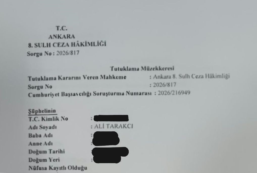 ALİ TARAKCI "YANILTICI BİLGİYİ ALENEN YAYMA" SUÇUNDAN TUTUKLANDI