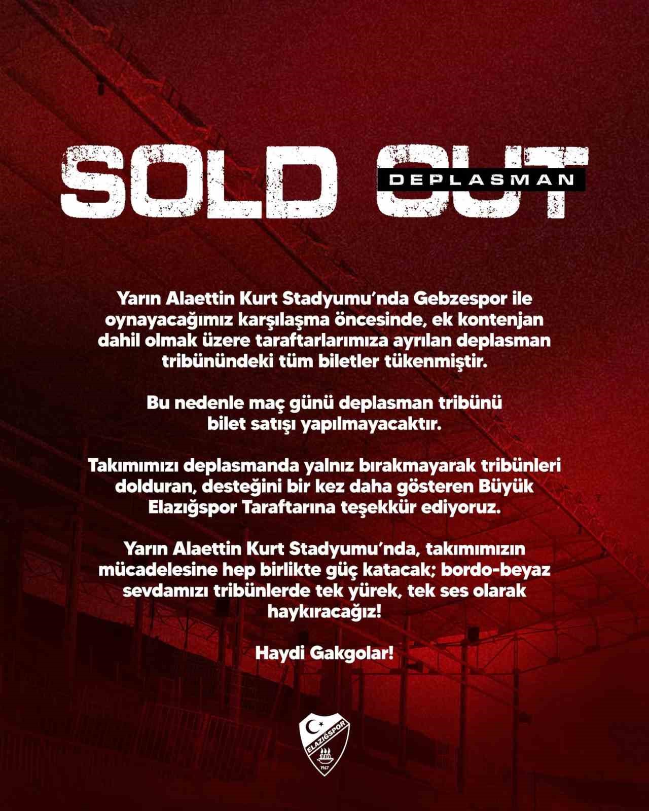ELAZIĞSPOR, DEPLASMANDA KAPALI GİŞE