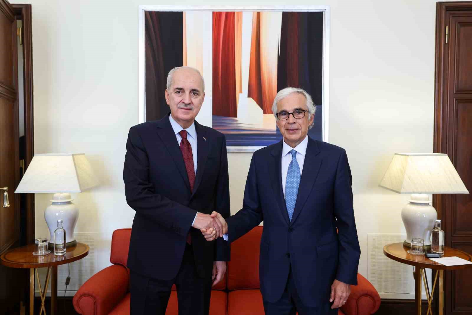 TBMM BAŞKANI KURTULMUŞ, PORTEKİZ CUMHURİYET MECLİSİ BAŞKANI AGUİAR-BRANCO İLE GÖRÜŞTÜ