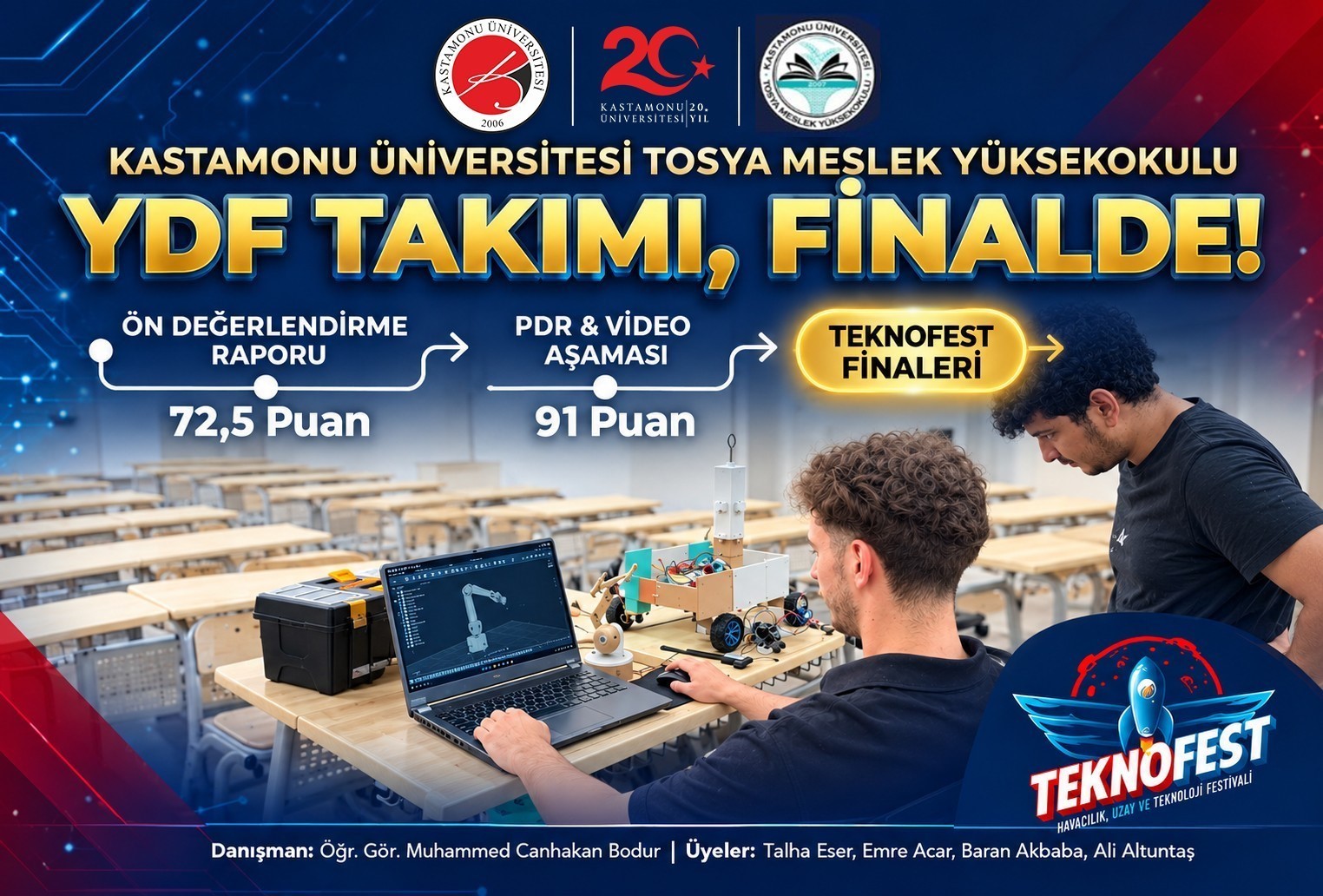 KASTAMONU ÜNİVERSİTESİ ÖĞRENCİLERİ, TEKNOFEST FİNALİNDE YARIŞACAK