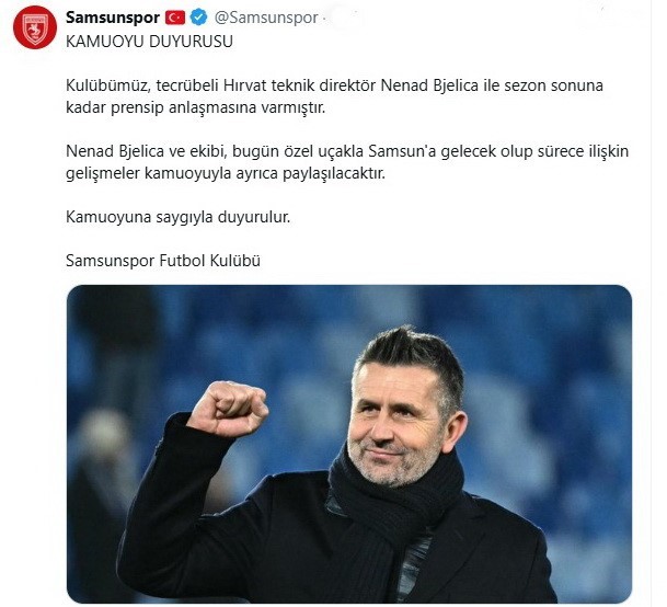 SAMSUNSPOR, NENAD BJELİCA İLE PRENSİP ANLAŞMASINA VARDI