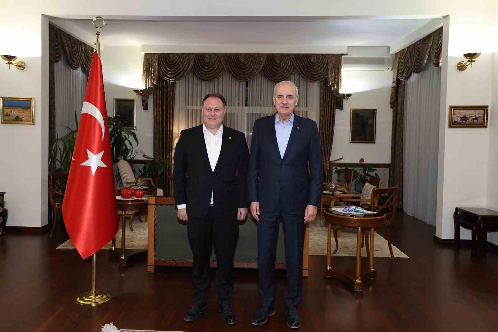 TBMM BAŞKANI KURTULMUŞ, KKTC CUMHURİYET MECLİSİ BAŞKANI ÖZTÜRKLER İLE BİR ARAYA GELDİ