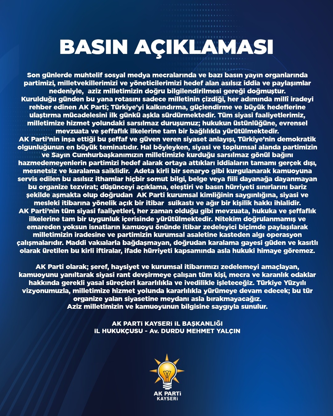 AK PARTİ’DEN SOSYAL MEDYA PAYLAŞIMLARINA TEPKİ: "GEREKLİ YASAL SÜREÇLERİ KARARLILIKLA VE İVEDİLİKLE İŞLETECEĞİZ"