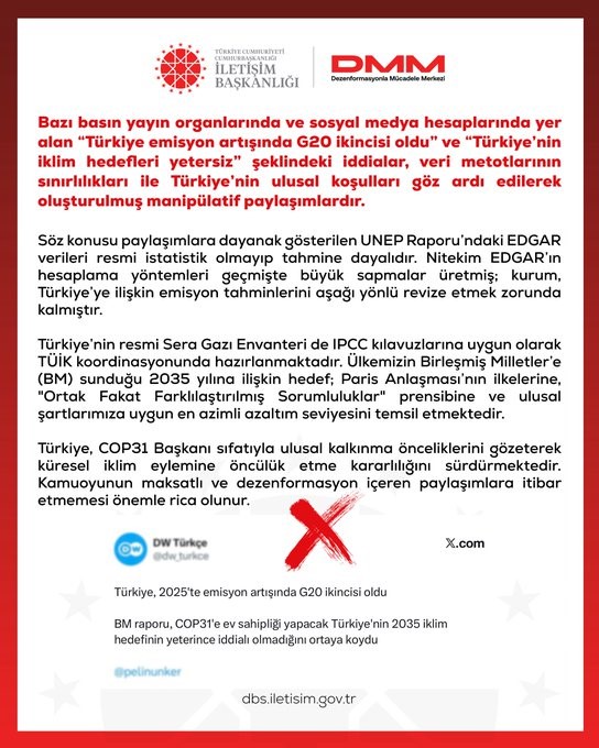 DMM’DEN "TÜRKİYE’NİN İKLİM HEDEFLERİ YETERSİZ" İDDİALARINA YALANLAMA